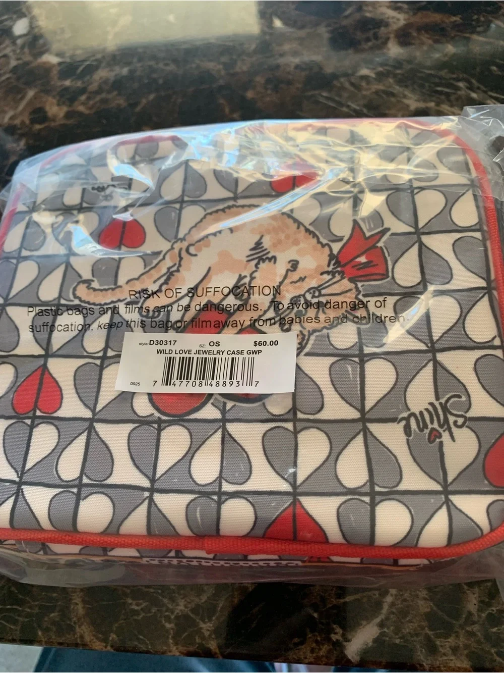 Brighton - Jewelry Case GWP - Gray and Red Heart Print